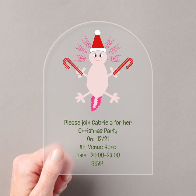 Invitaciones Acrílicas Personalizado de Axolotl de Navidades Cute (Insitu (portátil))