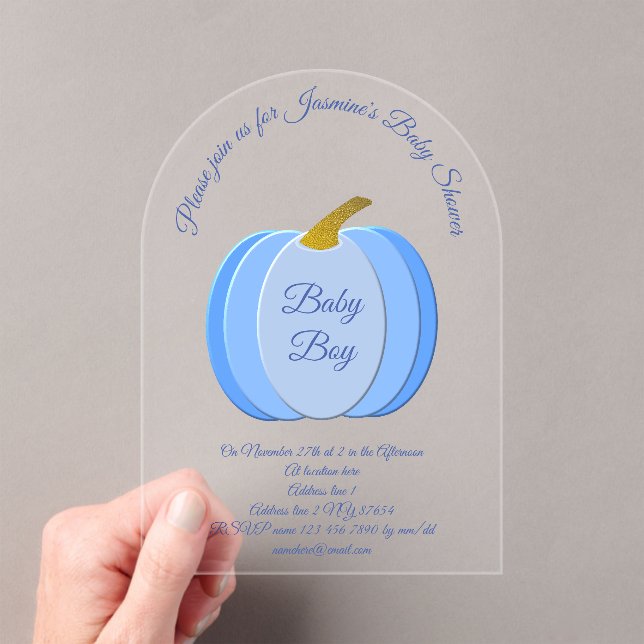 Invitaciones Acrílicas Personalizado de calabaza de bebé azul lindo Baby  (Insitu (portátil))