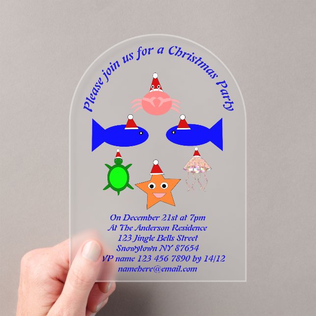 Invitaciones Acrílicas Personalizado de criaturas marinas de navidades (Insitu (portátil))
