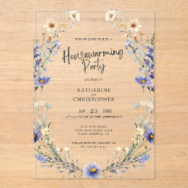 Invitaciones Acrílicas Personalizado de flores silvestres de color azul t