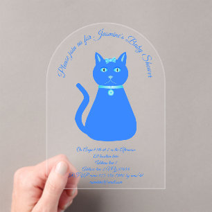 Invitaciones Acrílicas Personalizado de gato de niño pequeño azul
