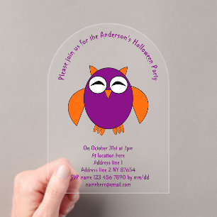 Invitaciones Acrílicas Personalizado de Lechuza Cute Halloween