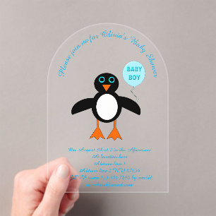 Invitaciones Acrílicas Personalizado de pingüino azul lindo
