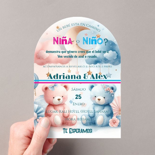 Invitaciones Acrílicas Personalizado de revelación de género Teddy Bear a (Insitu (portátil))