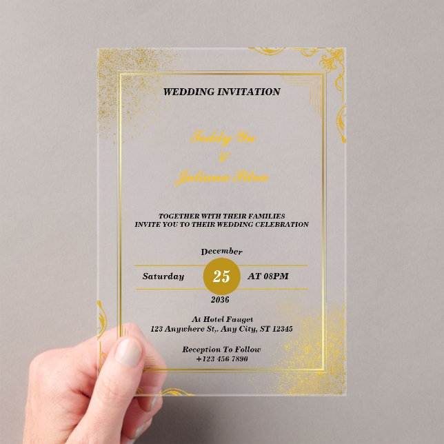 Invitaciones Acrílicas Personalizado Gold junto con sus familias Boda (Insitu (portátil))