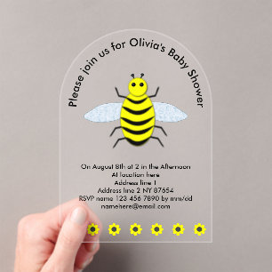 Invitaciones Acrílicas Personalizado neutral de género de bebe amarillo l