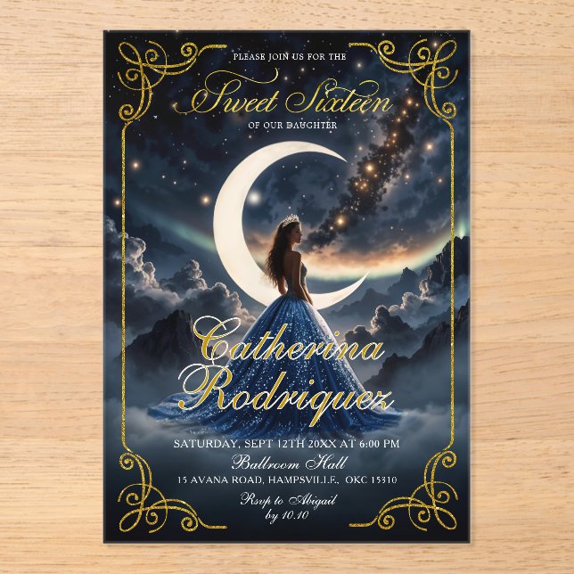 Invitaciones Acrílicas PERSONALIZADO Starry Night Dusty Blue Sweet Diecis (Anverso)