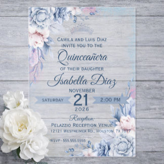 Invitaciones Acrílicas Personalized Floral Acrylic Quinceañera Invitation