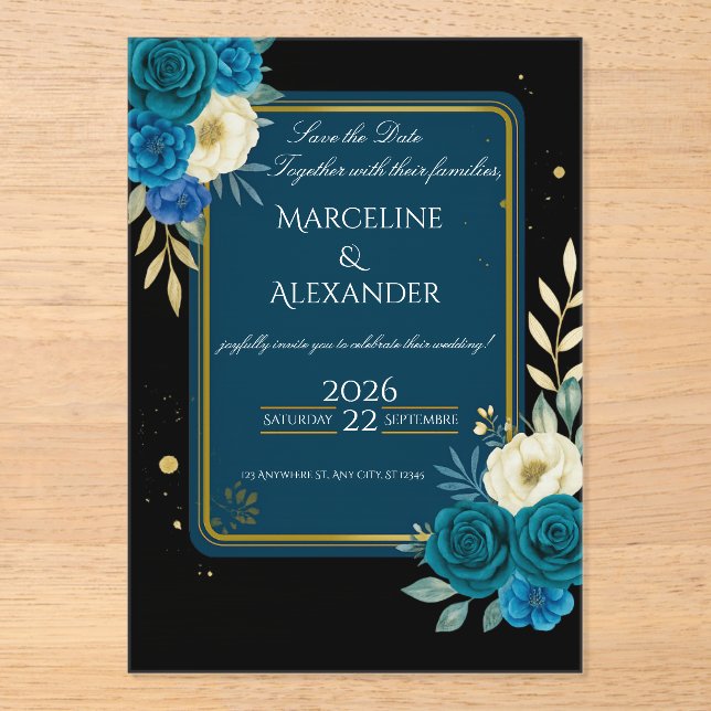 Invitaciones Acrílicas  Personalized Navy & Blush Floral Invitation (Anverso)