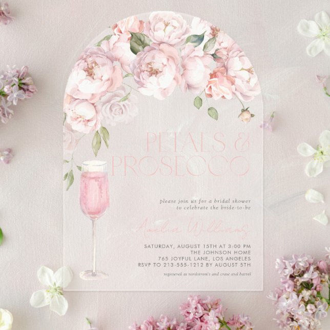 Invitaciones Acrílicas Petales y Prosecco Moderno Floral Floral Bridal Du (Subido por el creador)