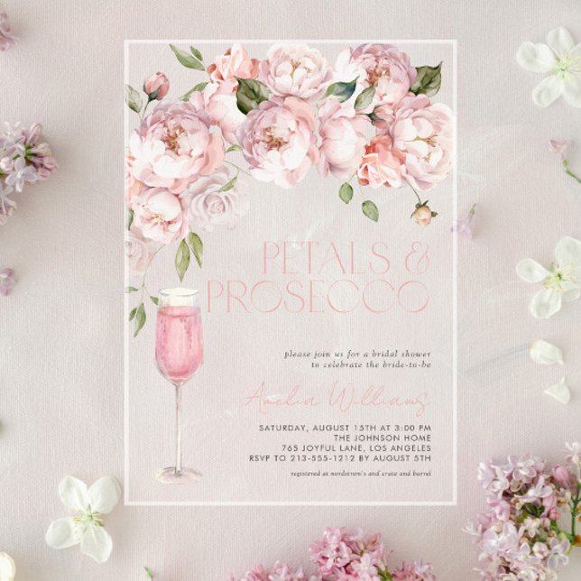 Invitaciones Acrílicas Petales y Prosecco Moderno Floral Floral Bridal Du (Subido por el creador)