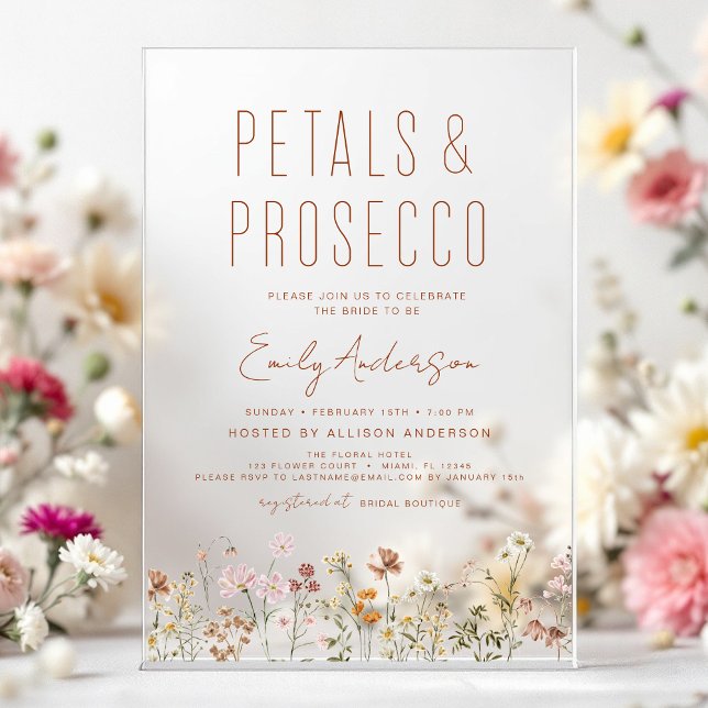 Invitaciones Acrílicas Pétalos de flores silvestres y ducha de novias Pro (Subido por el creador)