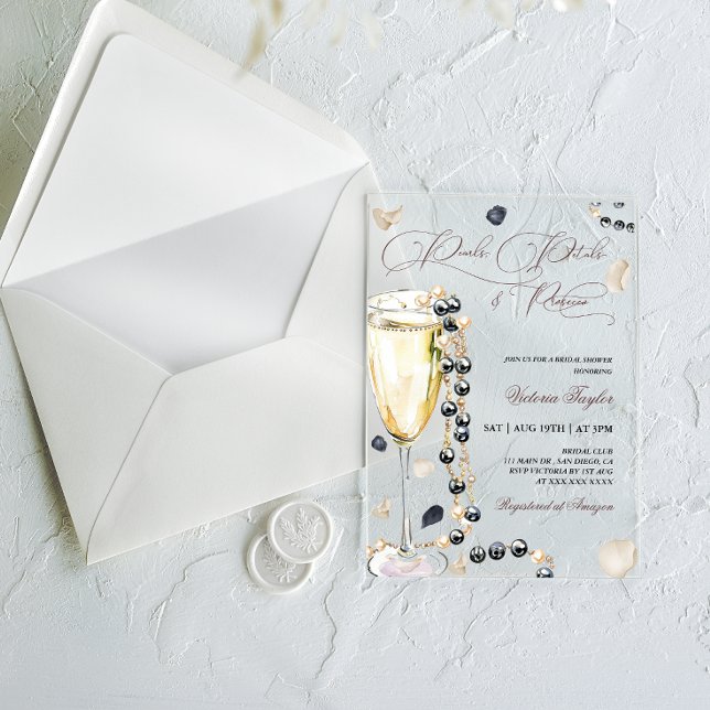 Invitaciones Acrílicas Pétalos de Perlas y ducha de novia Prosecco (Subido por el creador)