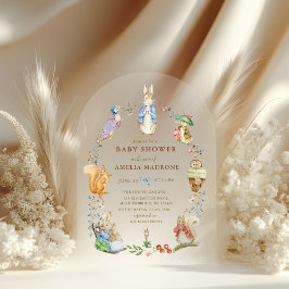 Invitaciones Acrílicas Peter Rabbit Watercolor woodland Baby Shower 