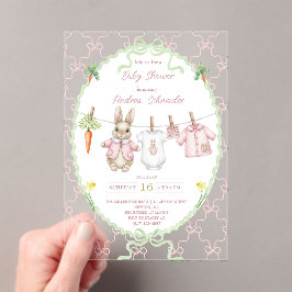 Invitaciones Acrílicas Peter the Rabbit Girl Clothesline Baby Shower