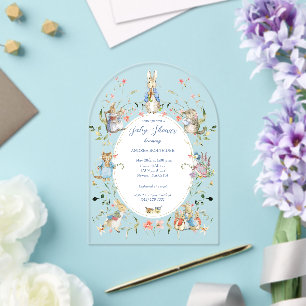 Invitaciones Acrílicas Peter the Rabbit Wildflower Baby Shower Acrylic