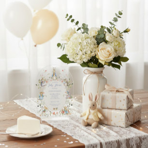 Invitaciones Acrílicas Peter the Rabbit Wildflower Baby Shower Acrylic