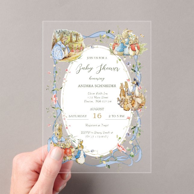 Invitaciones Acrílicas Peter the Rabbit Wildflower Ribbon Baby Shower (Insitu (portátil))