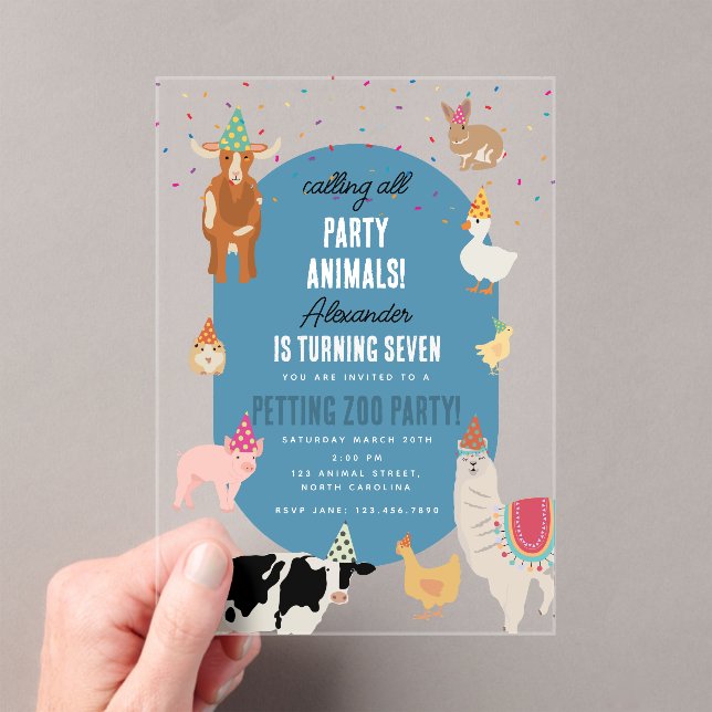 Invitaciones Acrílicas Petting Zoo Party Animals Barnyard Birthday Boy (Insitu (portátil))