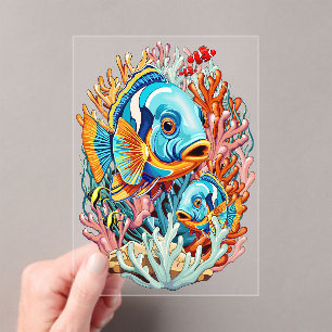 Invitaciones Acrílicas Pez Tropical Vibraciones de Verano Coloridas