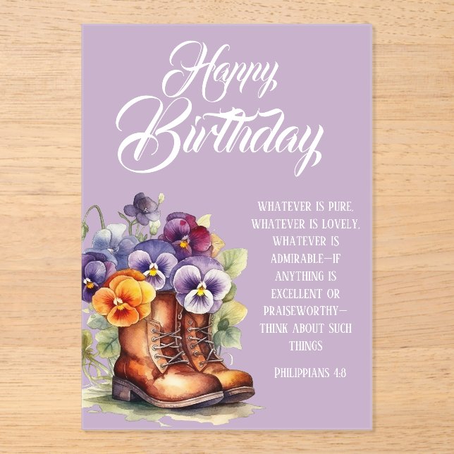 Invitaciones Acrílicas Philippians 4:8 Christian Birthday Greetings (Anverso)