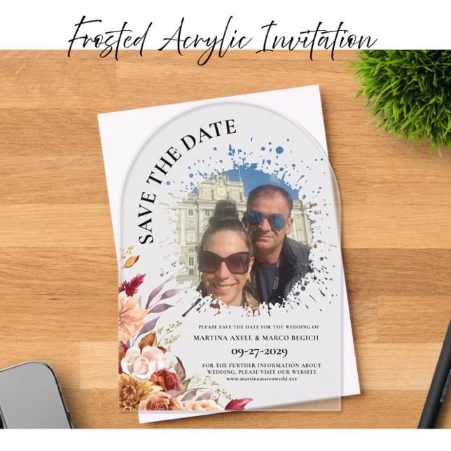 Invitaciones Acrílicas Photo Fall Floral Save the date Frosted (Subido por el creador)