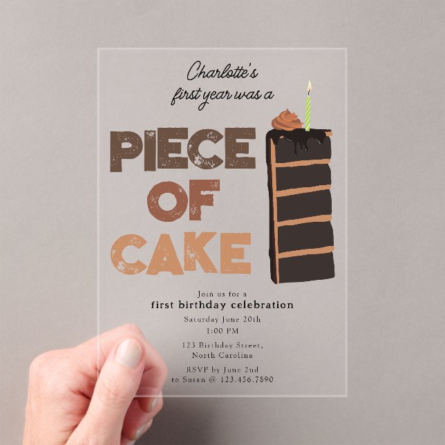 Invitaciones Acrílicas Piece of Cake Invite 1st  First Birthday Cute (Insitu (portátil))