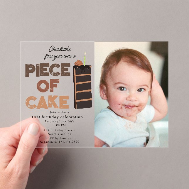 Invitaciones Acrílicas Piece of Cake Invite 1st  First Birthday Photo (Insitu (portátil))