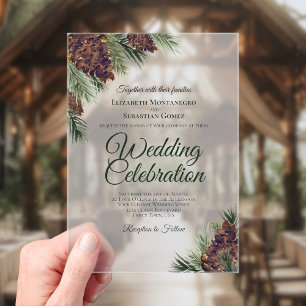 Invitaciones Acrílicas Piñas Acuarela Rústica Boda Elegante