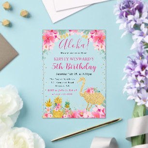 Invitaciones Acrílicas Piñas rosadas y doradas y cumpleaños de niños de f