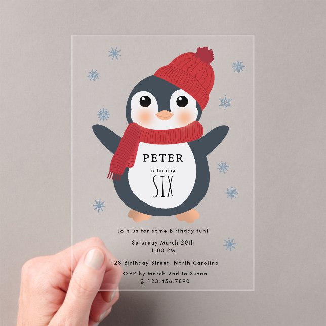 Invitaciones Acrílicas Pingüinos Cutos Aves de Invierno Animales Árticos  (Insitu (portátil))