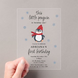 Invitaciones Acrílicas Pingüinos Cutos Aves de Invierno Animales Árticos 