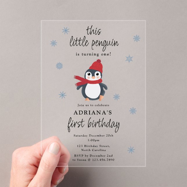 Invitaciones Acrílicas Pingüinos Cutos Aves de Invierno Animales Árticos  (Insitu (portátil))