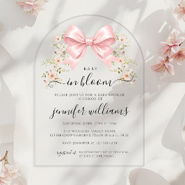 Invitaciones Acrílicas Pink Baby in Bloom Floral Bow Baby Girl Shower
