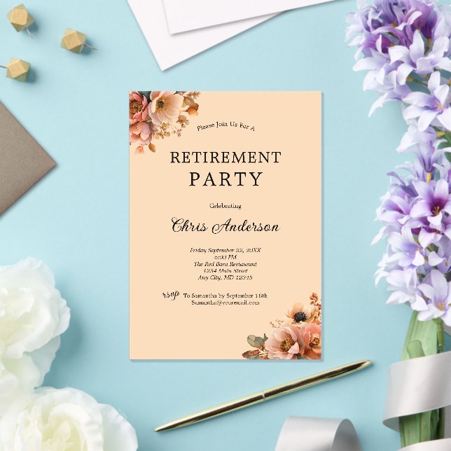 Invitaciones Acrílicas Pink Beige Floral Elegant Modern Retirement Party (Insitu (Boda))