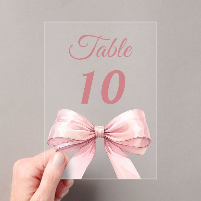 Invitaciones Acrílicas Pink bow acrylic table number sign (Insitu (portátil))