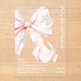 Invitaciones Acrílicas Pink Bow Baby It's Cold Outside Baby Shower
