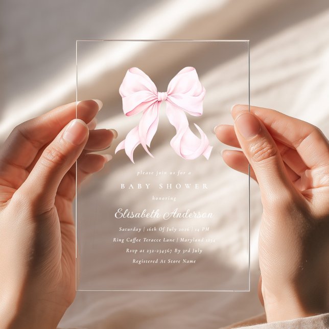 Invitaciones Acrílicas Pink Bow Baby Shower Invitation (Subido por el creador)
