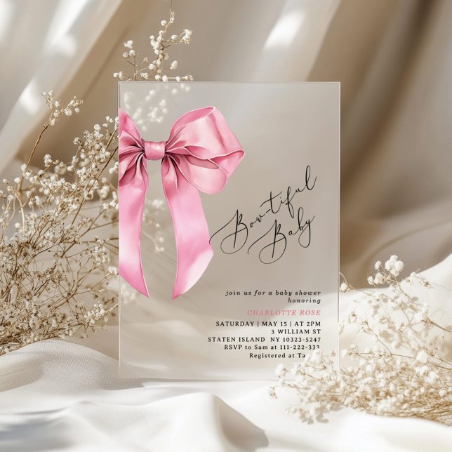 Invitaciones Acrílicas Pink Bow Bowtiful Baby Shower (Subido por el creador)
