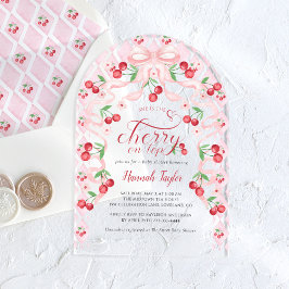 Invitaciones Acrílicas Pink Bow Cherry Baby Shower