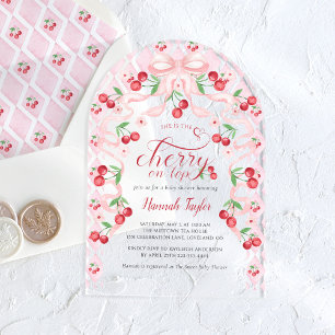 Invitaciones Acrílicas Pink Bow Cherry Baby Shower