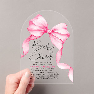 Invitaciones Acrílicas Pink Bow Cute Baby Baby Shower