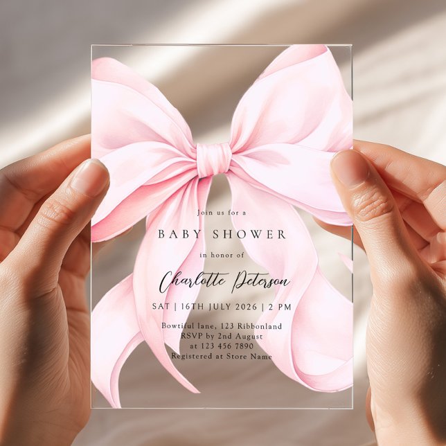 Invitaciones Acrílicas Pink Bow Girl Baby Shower Invitation (Subido por el creador)