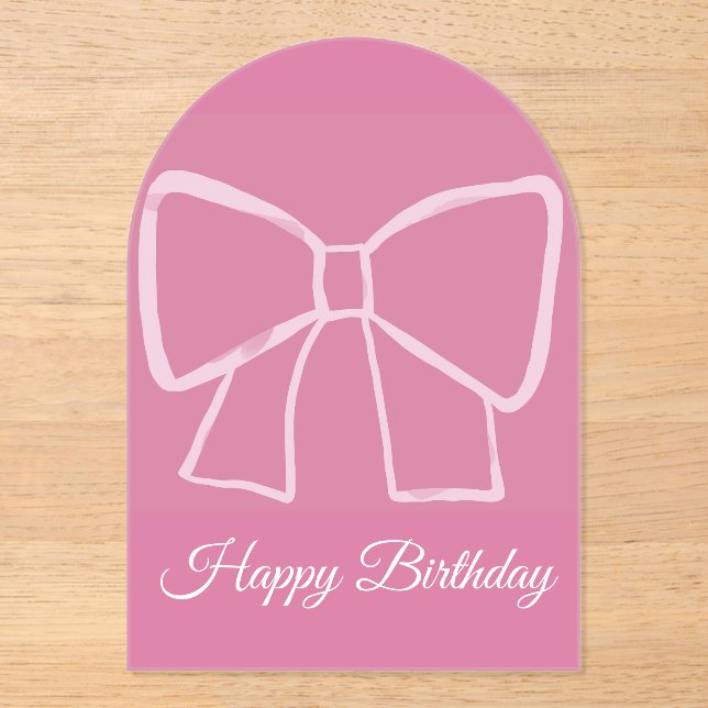 Invitaciones Acrílicas Pink Bow Happy Birday - (Anverso)