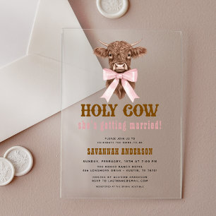 Invitaciones Acrílicas Pink Bow Holy Cow Western Cowgirl Briower Shower