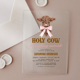 Invitaciones Acrílicas Pink Bow Holy Cow Western Cowgirl Briower Shower