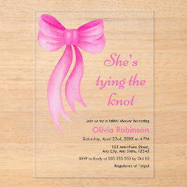 Invitaciones Acrílicas Pink Bow She's Tying the Knot Bridal Shower 
