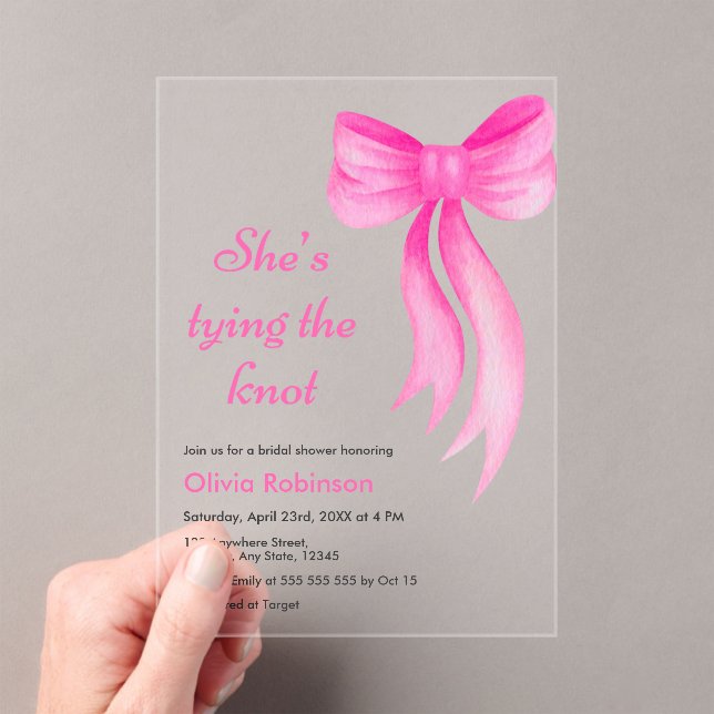 Invitaciones Acrílicas Pink Bow She's Tying the Knot Bridal Shower  (Insitu (portátil))