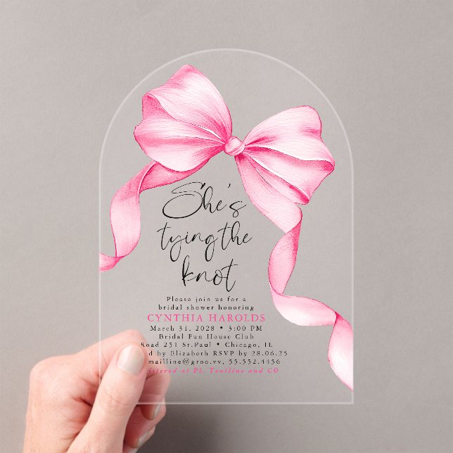 Invitaciones Acrílicas Pink Bow She's Tying the Knot Bridal Shower  (Insitu (portátil))
