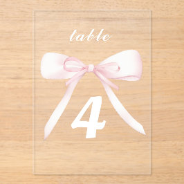 Invitaciones Acrílicas pink bow Table Numbers